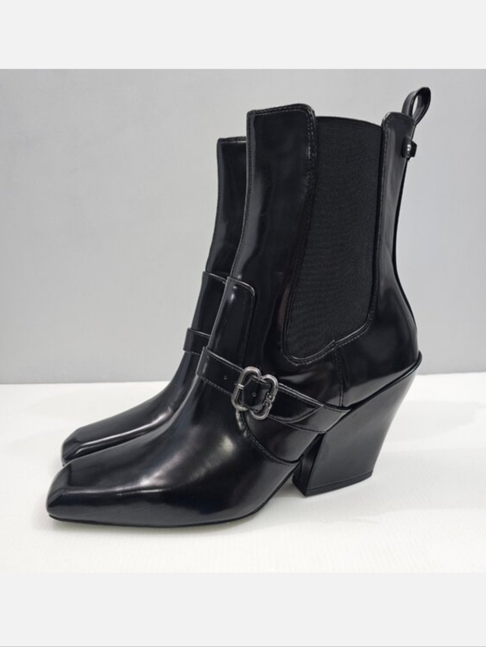 Sam Edelman Suzette Chelsea Ankle Boot Womens 10 Black Patent Heeled Western NEW